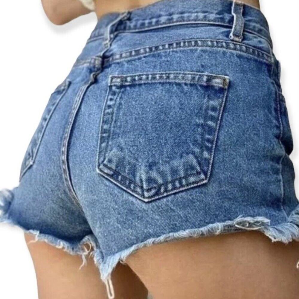 John Galt California Women Shorts Button Fly Frayed Distressed Blue Denim Size M